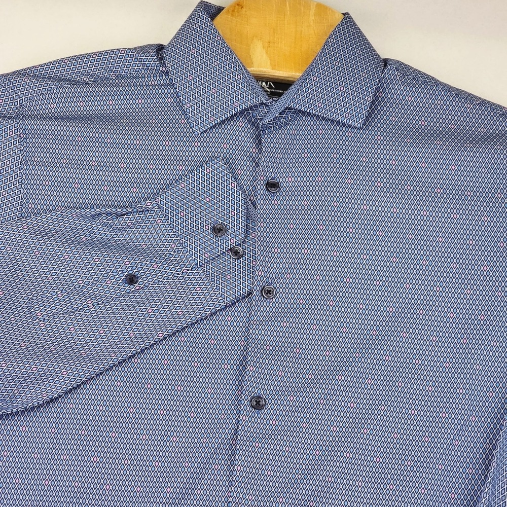 WRK Men's Shirt Size 15.5 4 Way Stretch Geometric Work‎ Rest Karma Button Down